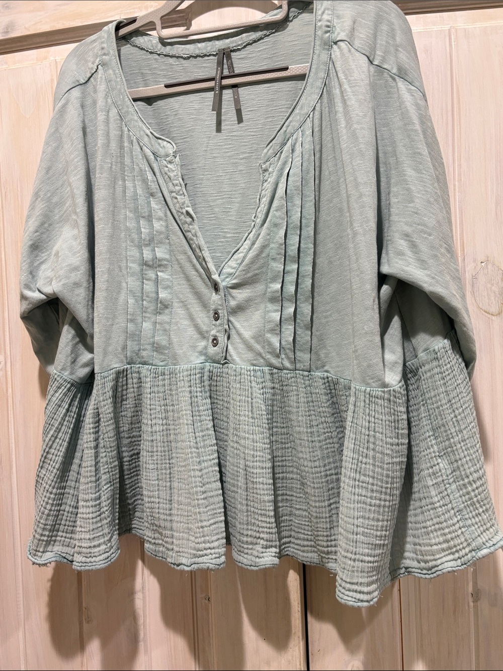 Anthropologie Light Sage Pintuck Peplum Blouse
